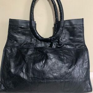 Navarre Leather Co Oversized Black Patchwork Leather Tote Shoulder Bag 18x5x23”H